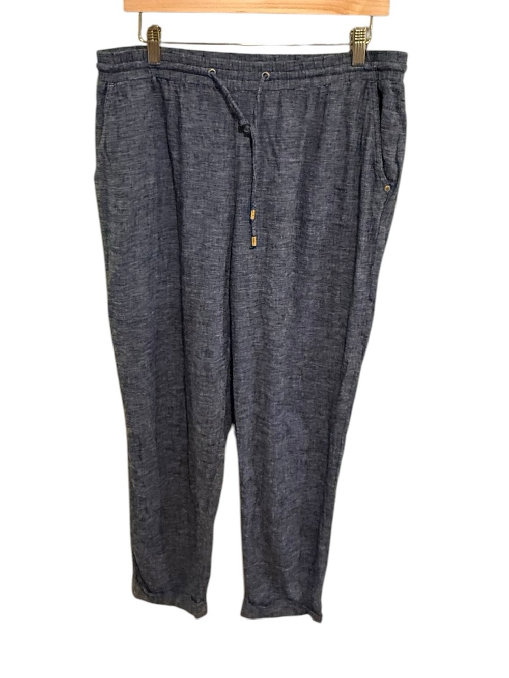 Ellen Tracy Linen Blend Charcoal Blue Striped Pull-On Jogger Pants - Size Medium